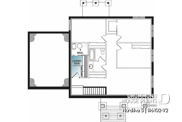 Basement - 2 bedroom ranch style house plan with garage, pantry, kitchen island and open floor plan concept - Nordika 3