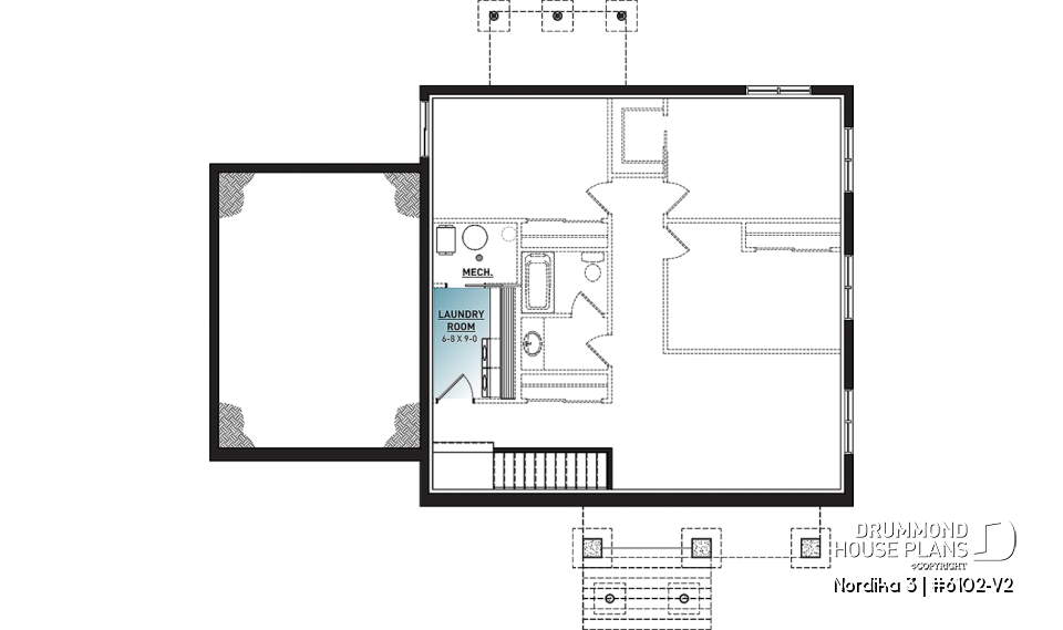 Basement - 2 bedroom ranch style house plan with garage, pantry, kitchen island and open floor plan concept - Nordika 3