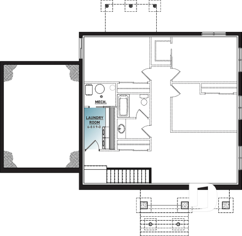Basement - 2 bedroom ranch style house plan with garage, pantry, kitchen island and open floor plan concept - Nordika 3