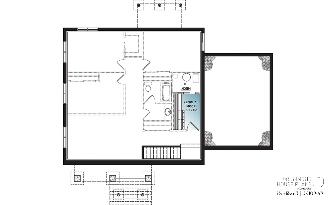 Basement - 2 bedroom ranch style house plan with garage, pantry, kitchen island and open floor plan concept - Nordika 3
