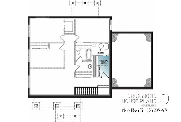 Basement - 2 bedroom ranch style house plan with garage, pantry, kitchen island and open floor plan concept - Nordika 3