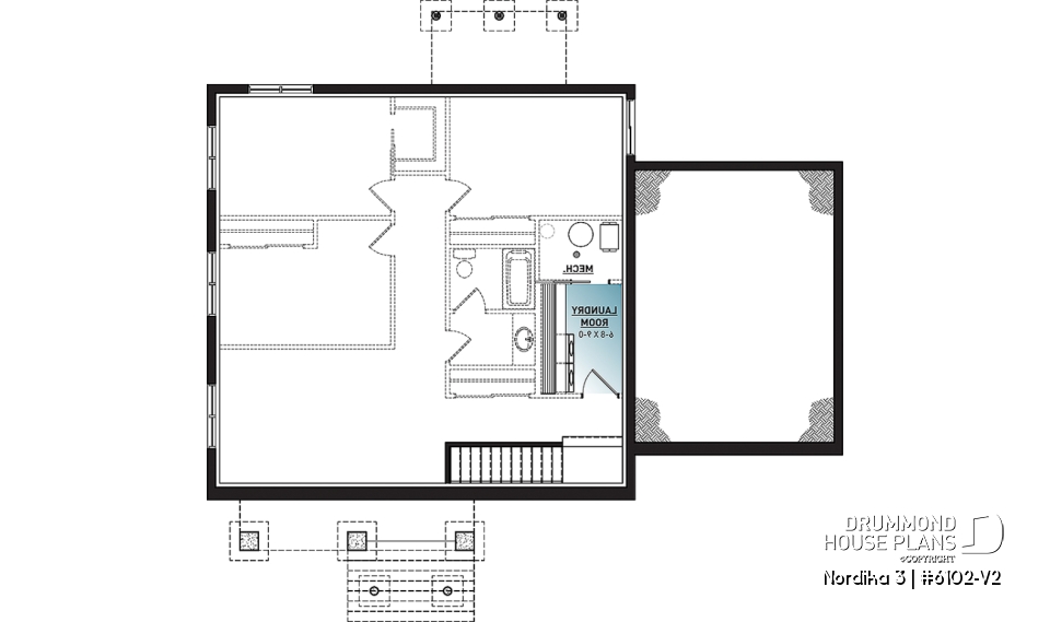 Basement - 2 bedroom ranch style house plan with garage, pantry, kitchen island and open floor plan concept - Nordika 3