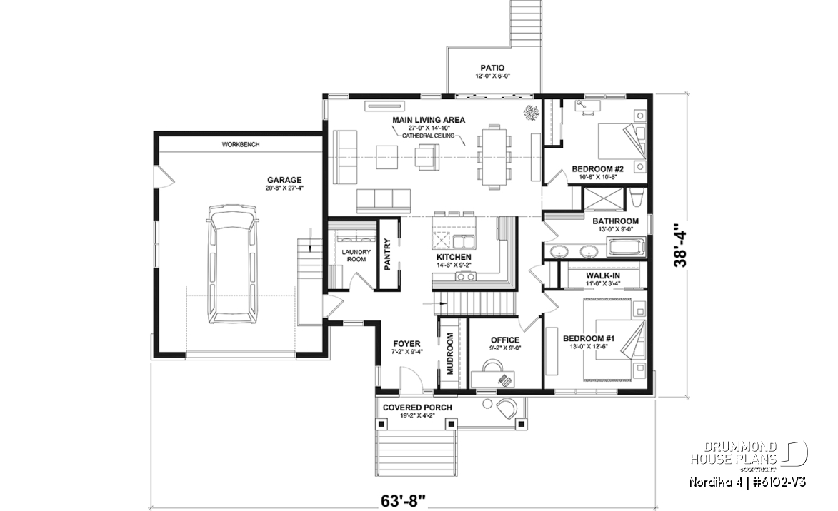 1st level - Nordic Craftsman Home Plan – 3 Bedrooms on One Level, Perfect for Families - Nordika 4