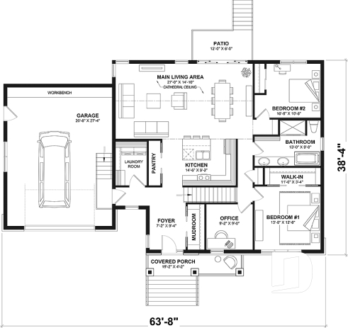 1st level - Nordic Craftsman Home Plan – 3 Bedrooms on One Level, Perfect for Families - Nordika 4