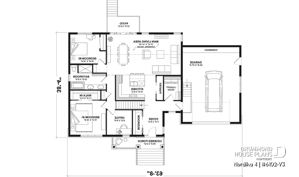 1st level - Nordic Craftsman Home Plan – 3 Bedrooms on One Level, Perfect for Families - Nordika 4