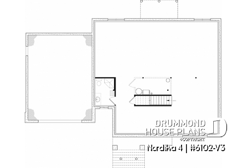 Basement - One-storey Craftsman bungalow house plan with garage, 3 bedrooms on same floor, large laundry, pantry - Nordika 4