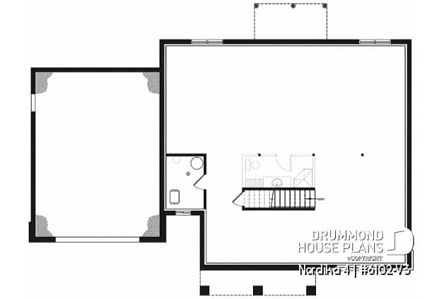 Basement - One-storey Craftsman bungalow house plan with garage, 3 bedrooms on same floor, large laundry, pantry - Nordika 4