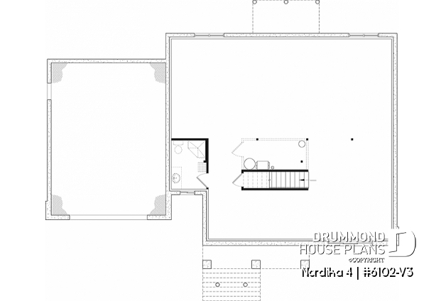 Basement - One-storey Craftsman bungalow house plan with garage, 3 bedrooms on same floor, large laundry, pantry - Nordika 4