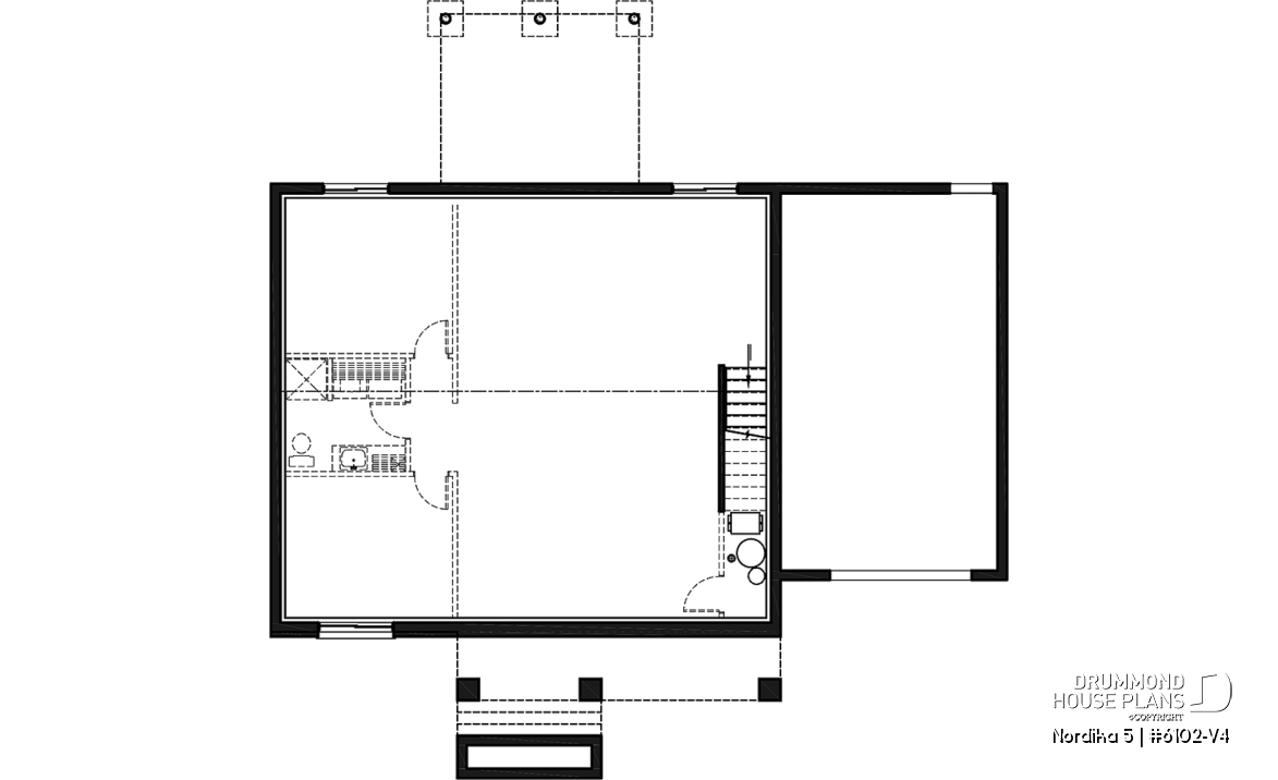 Basement - Craftsman 2 bedroom house plan, one-car garage, open concept, pantry, laundry chute - Nordika 5