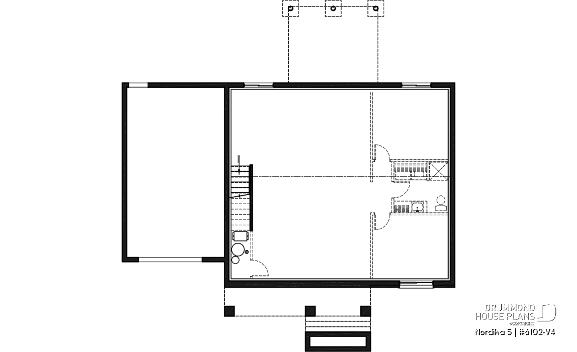 Basement - Craftsman 2 bedroom house plan, one-car garage, open concept, pantry, laundry chute - Nordika 5