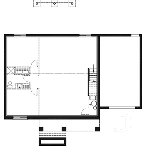 Unfinished basement - Craftsman 2 bedroom house plan, one-car garage, open concept, pantry, laundry chute - Nordika 5