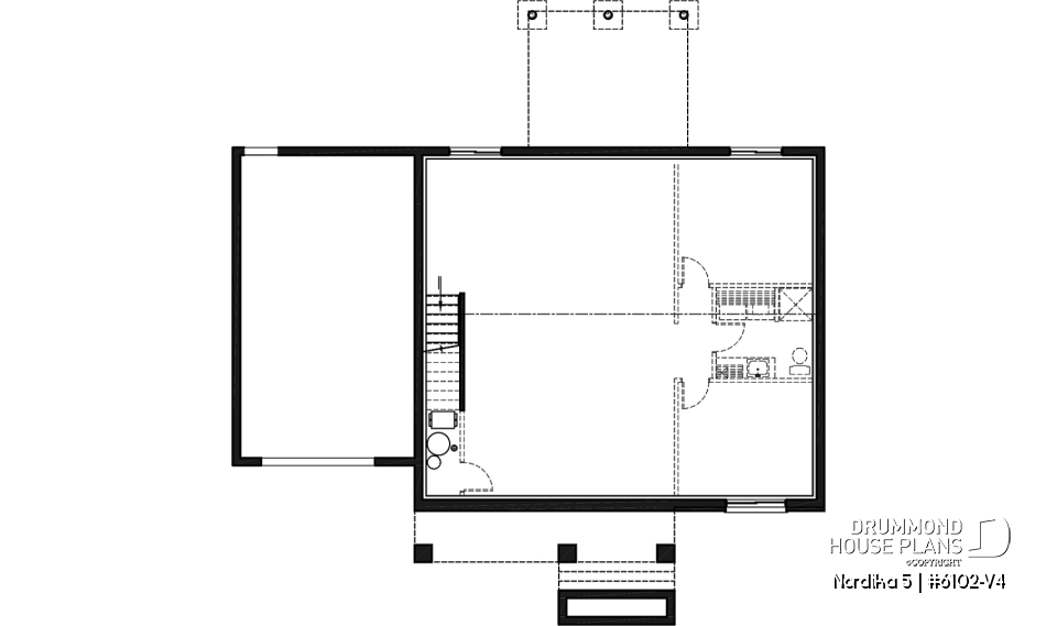 Unfinished basement - Craftsman 2 bedroom house plan, one-car garage, open concept, pantry, laundry chute - Nordika 5