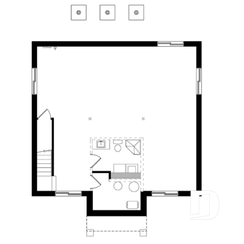 Basement - 2 bedroom affordable ranch style house plan with great kitchen et open floor plan concept - Chai 2