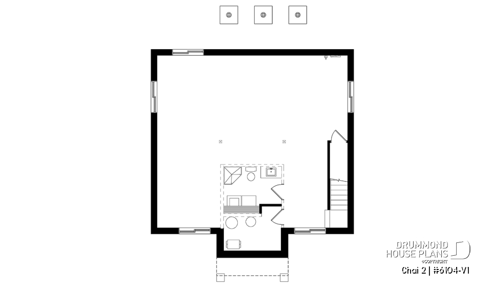 Basement - 2 bedroom affordable ranch style house plan with great kitchen et open floor plan concept - Chai 2