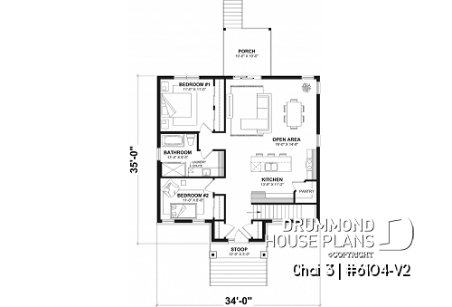 1st level - Budget friendly small craftsman home design, 2 to 4 beds, covered porch, optional finished basement ($) - Chai 3