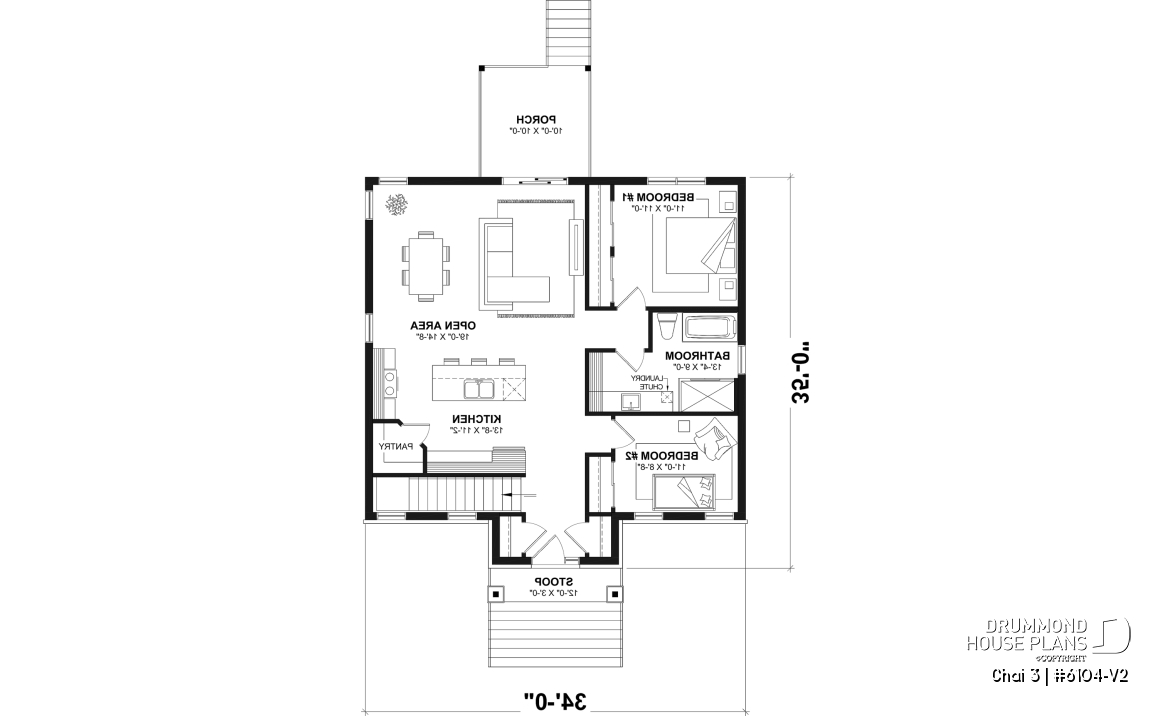 1st level - Budget friendly small craftsman home design, 2 to 4 beds, covered porch, optional finished basement ($) - Chai 3