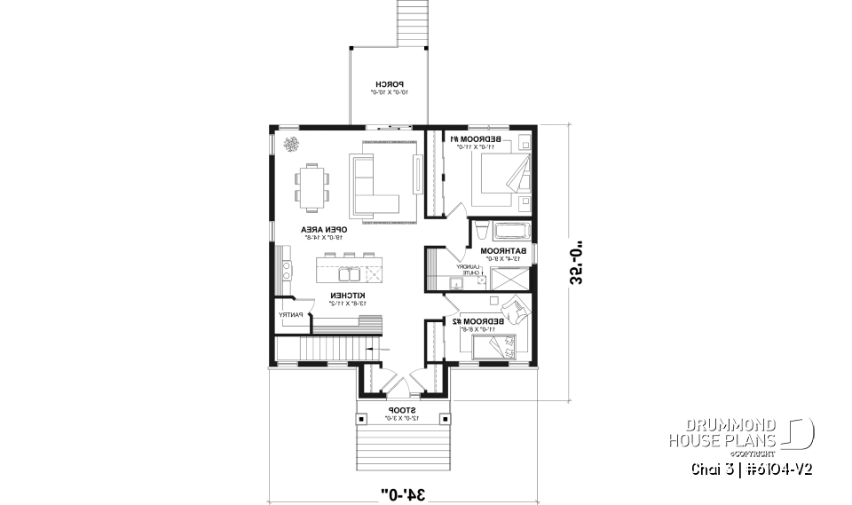 1st level - Budget friendly small craftsman home design, 2 to 4 beds, covered porch, optional finished basement ($) - Chai 3