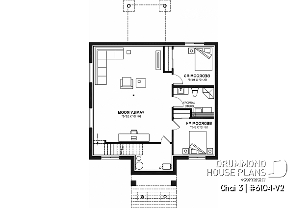 Basement - Budget friendly small craftsman home design, 4 bedroom, covered porch, daylight basement - Chai 3