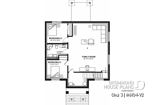 Finished basement - Budget friendly small craftsman home design, 4 bedroom, covered porch, daylight basement - Chai 3