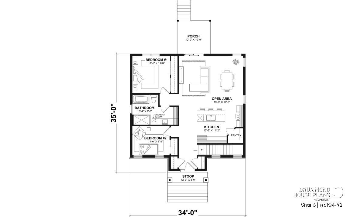 Finished basement (Optional $) - Budget friendly small craftsman home design, 2 to 4 beds, covered porch, optional finished basement ($) - Chai 3