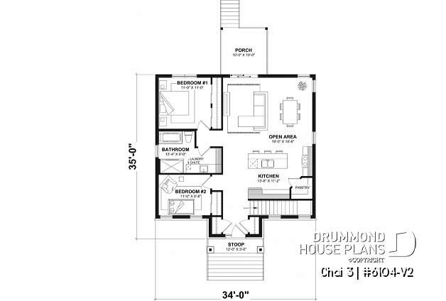 Finished basement (Optional $) - Budget friendly small craftsman home design, 2 to 4 beds, covered porch, optional finished basement ($) - Chai 3