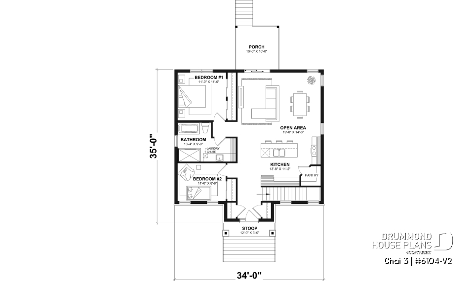 Finished basement (Optional $) - Budget friendly small craftsman home design, 2 to 4 beds, covered porch, optional finished basement ($) - Chai 3