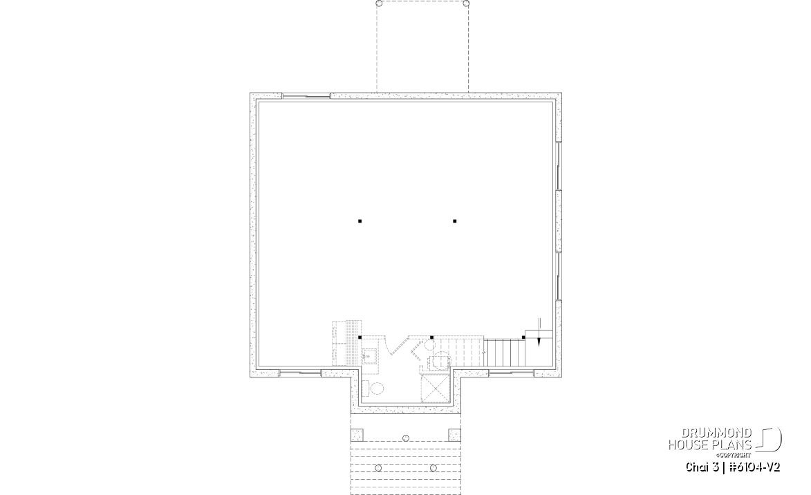 Unfinished basement - Budget friendly small craftsman home design, 2 to 4 beds, covered porch, optional finished basement ($) - Chai 3