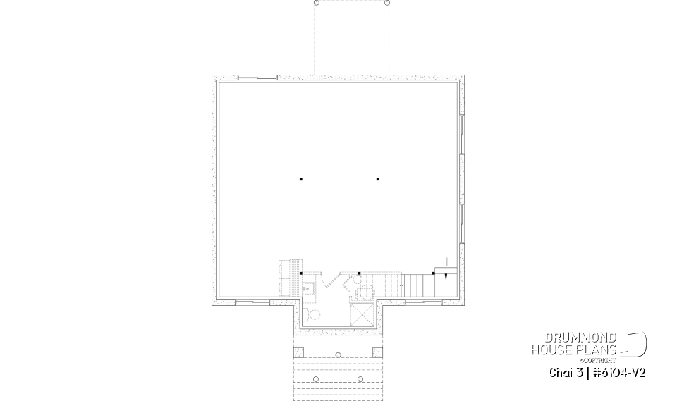 Unfinished basement - Budget friendly small craftsman home design, 2 to 4 beds, covered porch, optional finished basement ($) - Chai 3