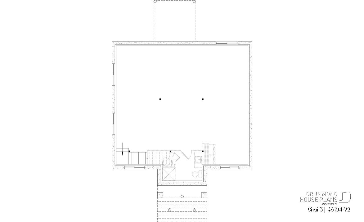 Unfinished basement - Budget friendly small craftsman home design, 2 to 4 beds, covered porch, optional finished basement ($) - Chai 3