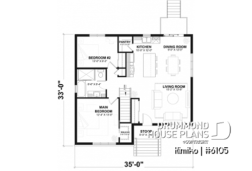 1st level - Economical 2 bedroom country farmhouse bungalow, open space, kitchen with pantry - Kimiko