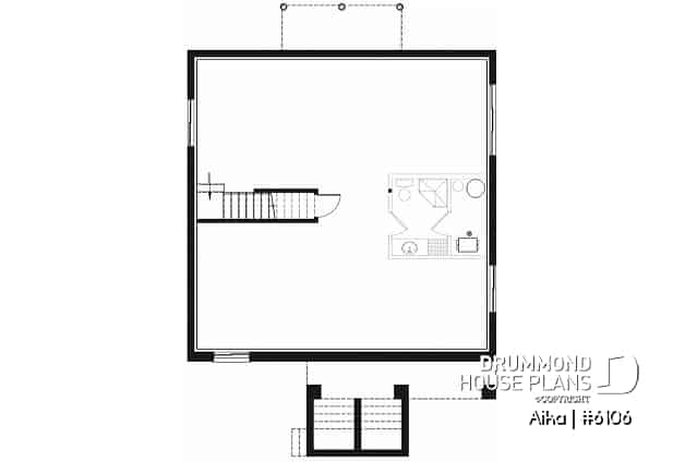 Basement - Modern one-storey house plan, 2 bedrooms, small & efficient floor plan, living space at the back of house - Aika