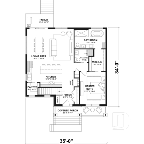 1st level - Single storey home plan, 1 to 4 beds, 2.5 baths, optional finished basement, living & family rooms, 9' ceiling - Aika 2