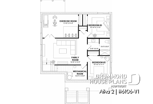 Basement - Single storey home plan, 1 to 4 beds, 2.5 baths,finished basement, living & family rooms, 9 foot ceiling - Aika 2