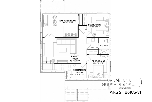 Basement - Single storey home plan, 1 to 4 beds, 2.5 baths,finished basement, living & family rooms, 9 foot ceiling - Aika 2