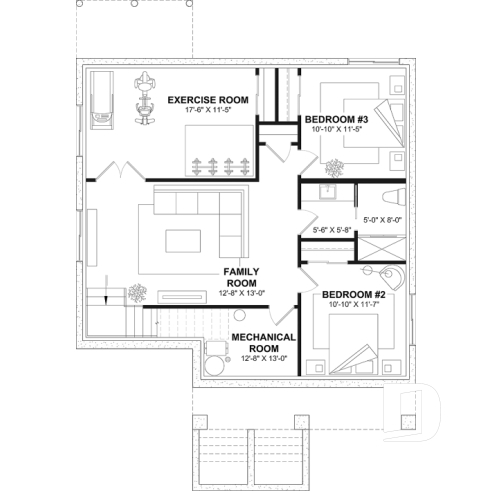 Finished basement (Optional $) - Single storey home plan, 1 to 4 beds, 2.5 baths, optional finished basement, living & family rooms, 9' ceiling - Aika 2