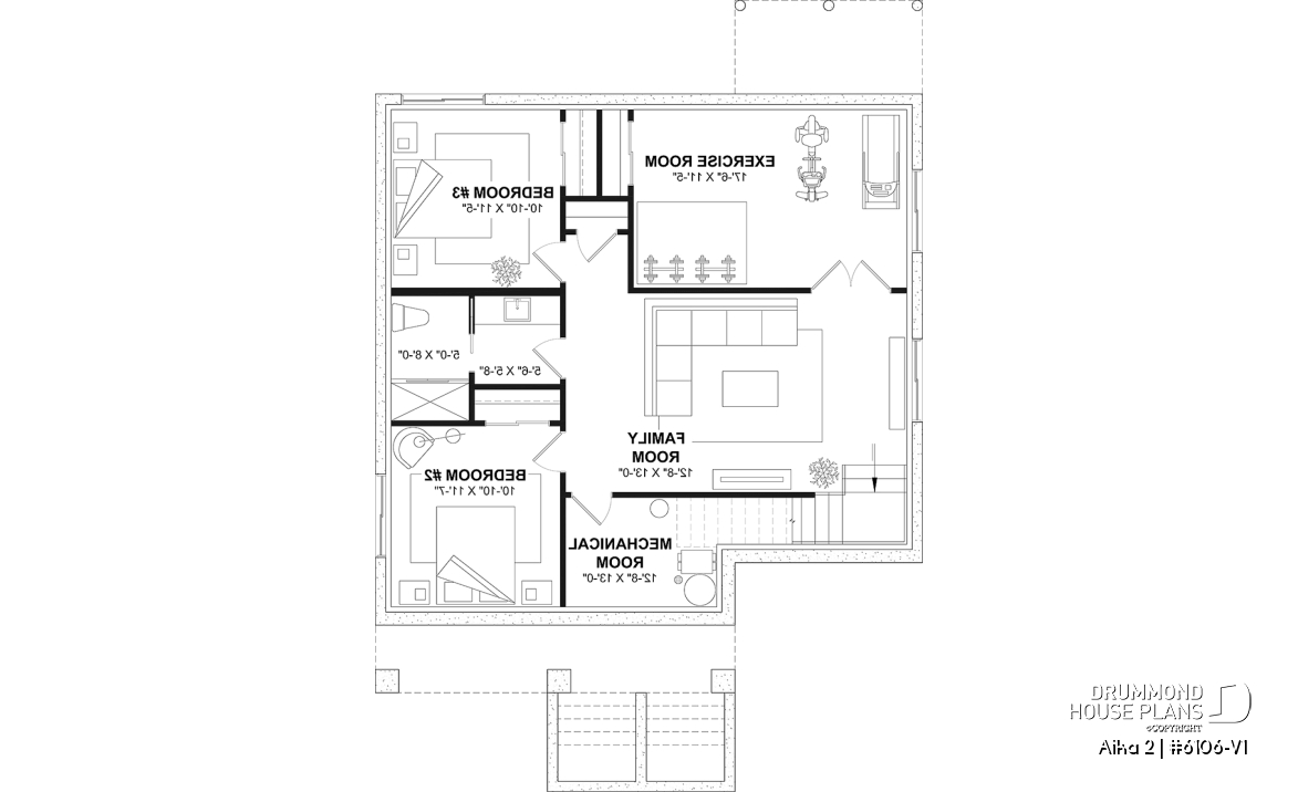 Finished basement (Optional $) - Single storey home plan, 1 to 4 beds, 2.5 baths, optional finished basement, living &amp; family rooms, 9' ceiling - Aika 2