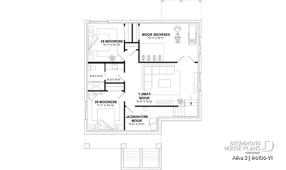 Finished basement (Optional $) - Single storey home plan, 1 to 4 beds, 2.5 baths, optional finished basement, living &amp; family rooms, 9' ceiling - Aika 2