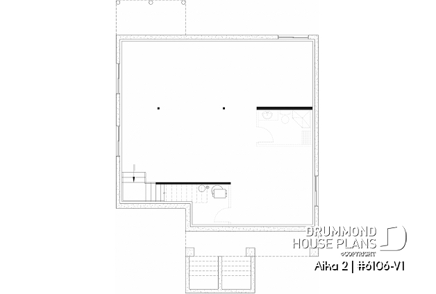 Unfinished basement - Single storey home plan, 1 to 4 beds, 2.5 baths, optional finished basement, living & family rooms, 9' ceiling - Aika 2