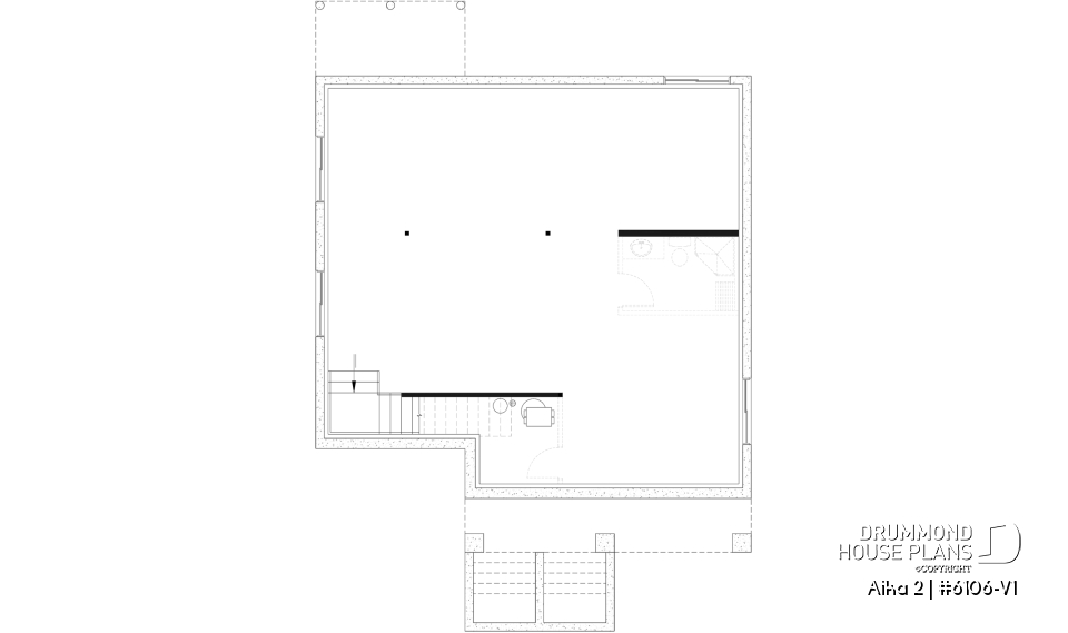 Unfinished basement - Single storey home plan, 1 to 4 beds, 2.5 baths, optional finished basement, living &amp; family rooms, 9' ceiling - Aika 2