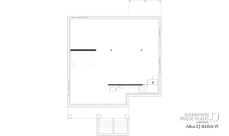 Unfinished basement - Single storey home plan, 1 to 4 beds, 2.5 baths, optional finished basement, living &amp; family rooms, 9' ceiling - Aika 2