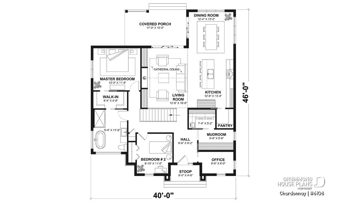 1st level - Modern Scandinavian house plan with 2 bedrooms + den, master suite, pantry, mudroom - Chardonnay