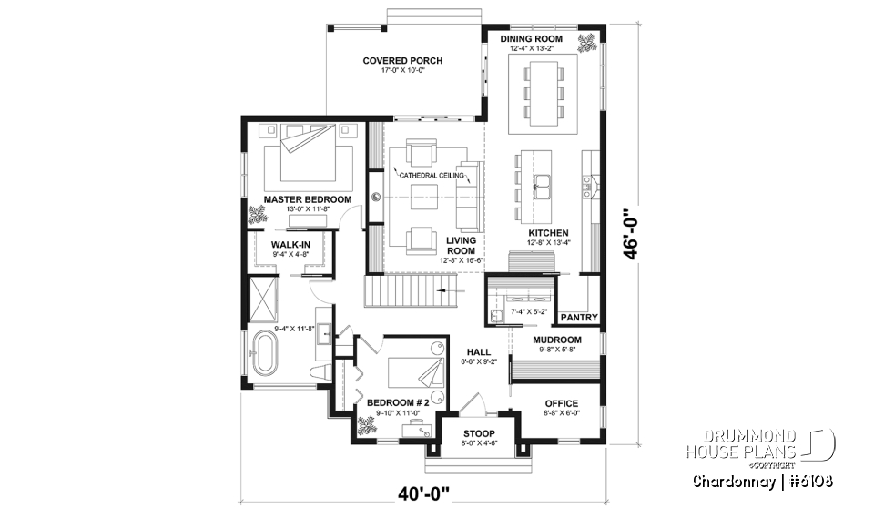 1st level - Modern Scandinavian house plan with 2 bedrooms + den, master suite, pantry, mudroom - Chardonnay
