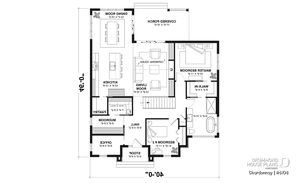 1st level - Modern Scandinavian house plan with 2 bedrooms + den, master suite, pantry, mudroom - Chardonnay