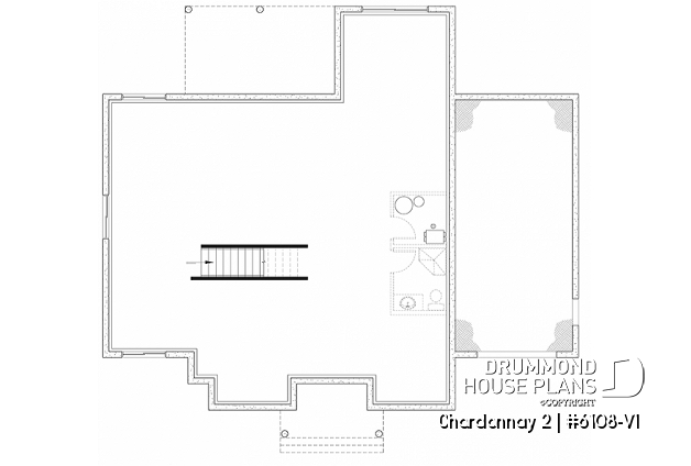 Basement - One-storey scandinavian house plan with 2 to 3 bedrooms and garage, 9' ceiling, pantry, mudroom - Chardonnay 2