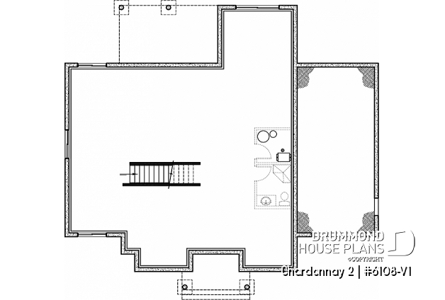 Basement - One-storey scandinavian house plan with 2 to 3 bedrooms and garage, 9' ceiling, pantry, mudroom - Chardonnay 2