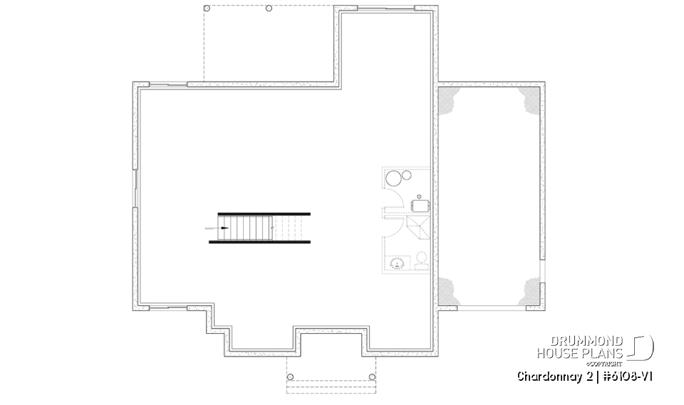 Basement - One-storey scandinavian house plan with 2 to 3 bedrooms and garage, 9' ceiling, pantry, mudroom - Chardonnay 2