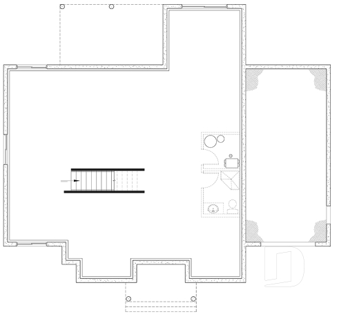 Basement - One-storey scandinavian house plan with 2 to 3 bedrooms and garage, 9' ceiling, pantry, mudroom - Chardonnay 2