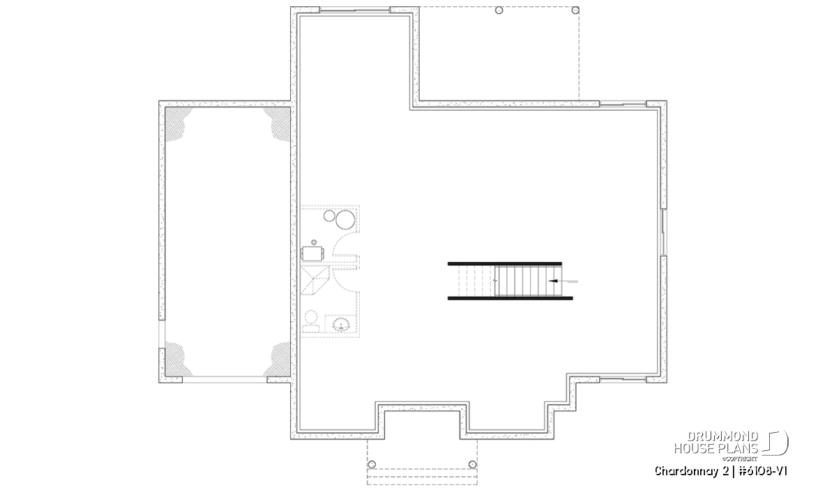 Basement - One-storey scandinavian house plan with 2 to 3 bedrooms and garage, 9' ceiling, pantry, mudroom - Chardonnay 2