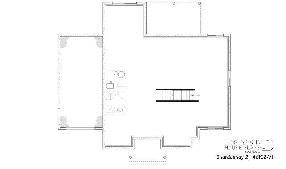 Basement - One-storey scandinavian house plan with 2 to 3 bedrooms and garage, 9' ceiling, pantry, mudroom - Chardonnay 2