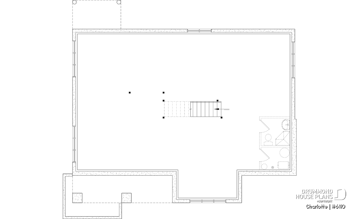 Unfinished basement - Country ranch house plan with 3 bedrooms on main floor and up to 2 more beds on finished basement (optional $) - Charlotte